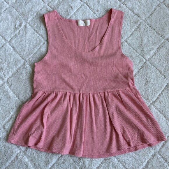 T.La X Anthropologie | Pink Ribbed Striped peplum Knit Tank Top | Size Small - Picture 2 of 11